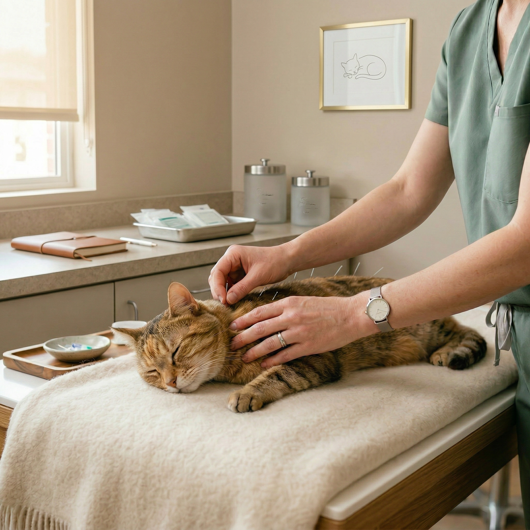 This cool cat is receiving pet laser therapy.